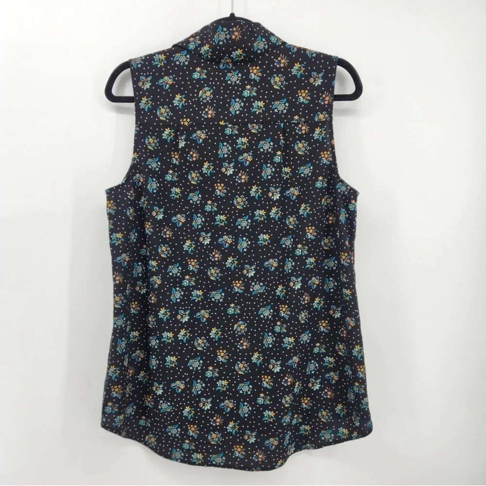CAbi Blue Floral Sleeveless Blouse collared polka dot top shirt small business - Picture 2 of 3